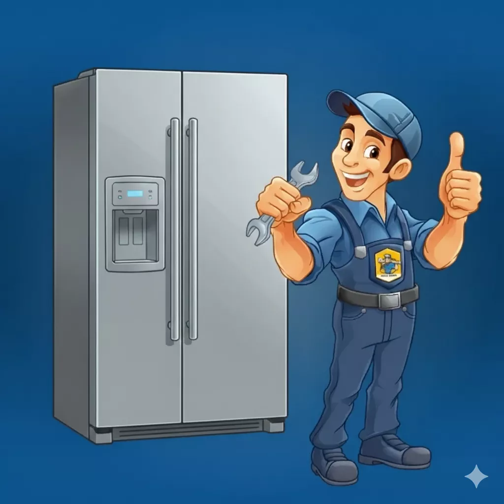 Technician fixing refrigerator